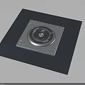 Blue Square Plate With Silver Circular Element On Dark Background And Smooth Finish 3d model