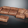 Brown Upholstered Modular Sofa Set with Sectional Design and Matching Ottoman 3d model