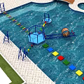 Fun Water Play Equipment With Swimming Pool Obstacles Wooden Bridge And Climbing Frames