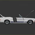 Vintage White Blue Striped Convertible Car with Open Doors and Hood