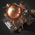 Steampunk Style Kitchen Appliance with Copper Pipes Gauges and Keyboard Panel Design 3d model
