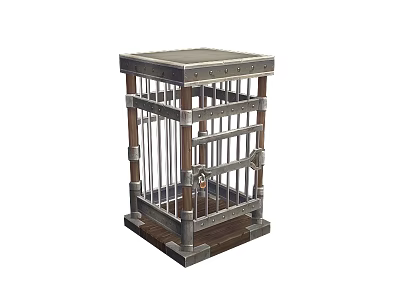 Square Metal Cage With Iron Bars Locked Design And Base Stand 3d model