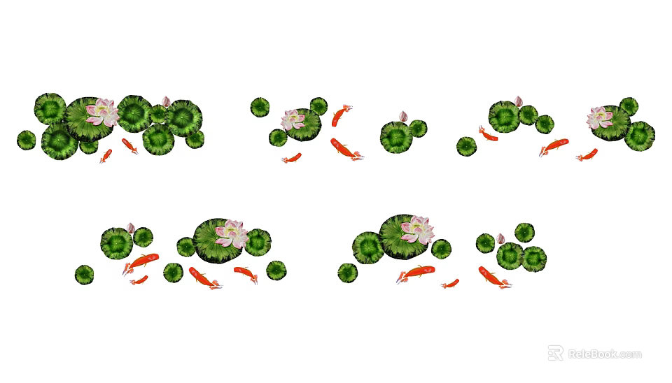 Elegant Wall Decor Featuring Lotus Flowers Leaves and Goldfish Design Elements 3d model