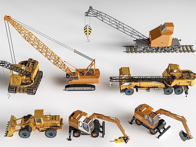 Construction Machinery Bulldozer Excavator Crane 3d model