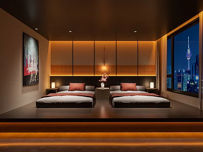 Tranquil Modern SPA Sauna Interior With Wooden Benches And Soft Ambient Lighting 3d model