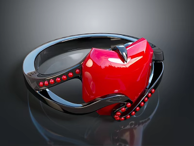 Red And Black Hair Accessory With Shiny Red Center Curved Frame And Small Red Beads 3d model
