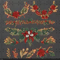 Christmas Decorative Elements With Red Poinsettias Green Foliage And Illuminated Gold Accents