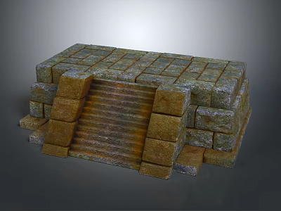 Stone Staircase Constructed With Layered Textured Stone Blocks And Steps 3d model