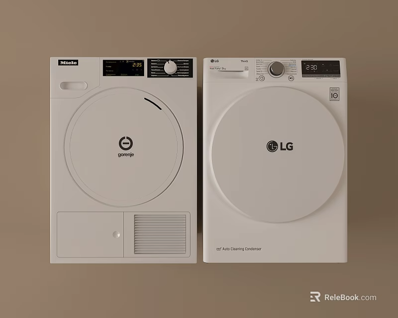 Samsung and LG White Modern Front Load Washing Machines with Sleek Design 3d model 