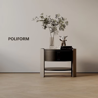 Modern Bedside Table With Drawer Shelf Vase Plant Figurine And Books 3d model