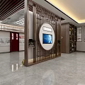 Chinese Style Lobby Interior With Wooden Screen TV Bookshelf And Green Door