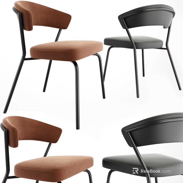 Modern Leisure Chair With Brown Gray Velvet Upholstery And Metal Frame Design 3d model 