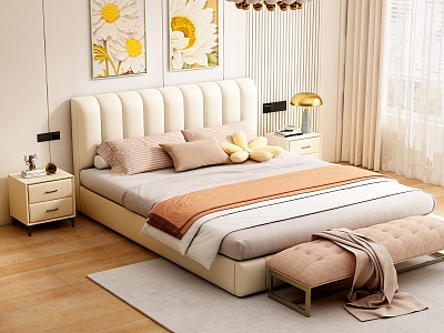 Light Luxury Bed Solid Wood Bedding Double Bed model