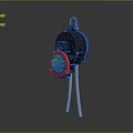 Mechanical Component Design With Blue Circular Panel Red Frame Hanging Hook And Metal Stand