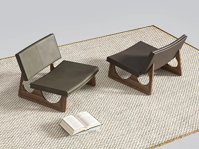 Modern Leather Leisure Chairs With Wooden Frame And Open Book On Textured Living Rug 3d model