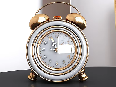 Vintage Gold Alarm Clock With Bells And Round Dial 3d model