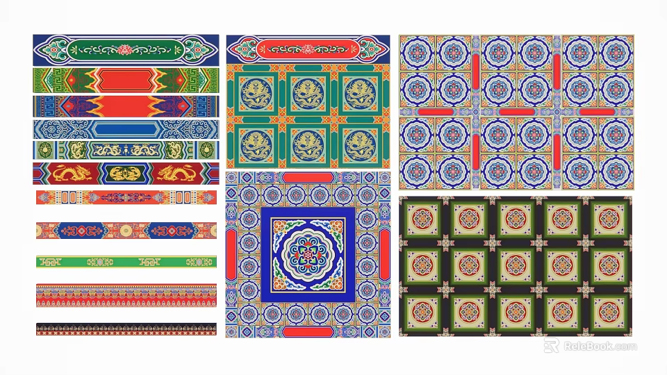 Traditional Patterned Hanging Decorations With Colorful Geometric And Floral Designs 3d model 