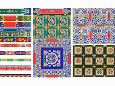 Traditional Patterned Hanging Decorations With Colorful Geometric And Floral Designs 3d model