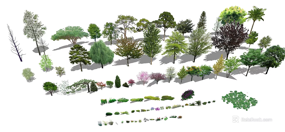 Diverse Plant Combinations With Trees Shrubs Herbs And Assorted Foliage For Landscape Design 3d model 