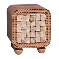 Natural Wood Nightstand With Wicker Drawer Panel Round Knob And Legs