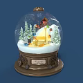 Decorative Snow Globe With Snow Scene Small House Trees And Wooden Base