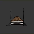 Four Poster Bed With Ornate Headboard Black Bedposts And Bedding 3d model