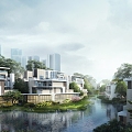 Wenlv Villa Overlapping High-rise Residential Waterscape Landscape Residence 3d model