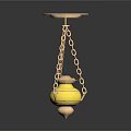 Yellow Decorative Chandelier With Chain Hanging And Round Ceiling Base