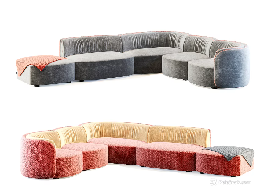 Colorful Modular Sectional Sofa With Multi Seat Corner Design And Textured Fabric 3d model 