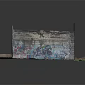 Abandoned Arch Tunnel And Brick Wall Outdoor Scene With Colorful Graffiti And Mossy Ground