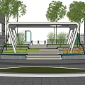 Modern Outdoor Pergola With White Frame Steps Green Plants And Landscaped Area