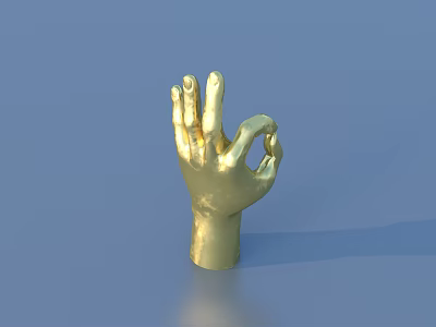 Golden Hand Shaped Sculpture Making OK Gesture On Blue Background 3d model