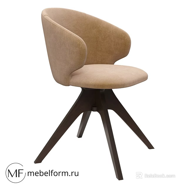 Modern Beige Upholstered Single Chair With Armrest And Wooden Tripod Base 3d model 
