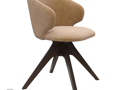 Modern Beige Upholstered Single Chair With Armrest And Wooden Tripod Base 3d model