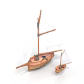 Large and Small Wooden Sailboats with Masts and Sails as Water Transport