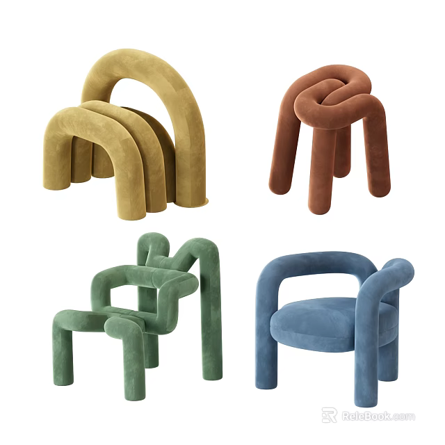 Modern Sofa Stools with Unique Curved Structure and Various Colors for Home Decor 3d model 