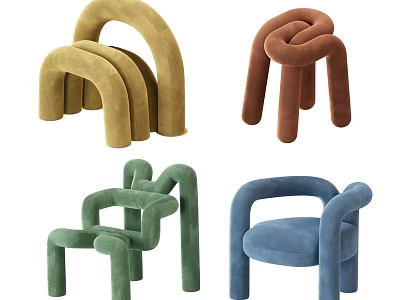 Modern Sofa Stools with Unique Curved Structure and Various Colors for Home Decor 3d model