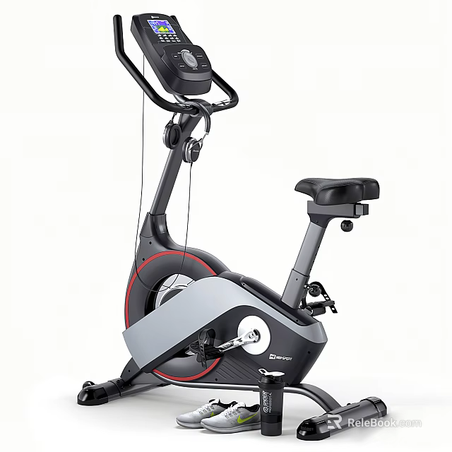 Stationary Exercise Bike With LCD Display Comfortable Seat Black Gray Red Design Home Gym Fitness Equipment 3d model 
