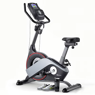Stationary Exercise Bike With LCD Display Comfortable Seat Black Gray Red Design Home Gym Fitness Equipment 3d model