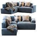 Modern Blue Sectional Sofa With Decorative Pillows And Soft Throw Blanket 3d model