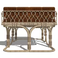 Elegant Brown Upholstered Ottoman With Metal Frame Woven Details Curved Legs And Classic Design