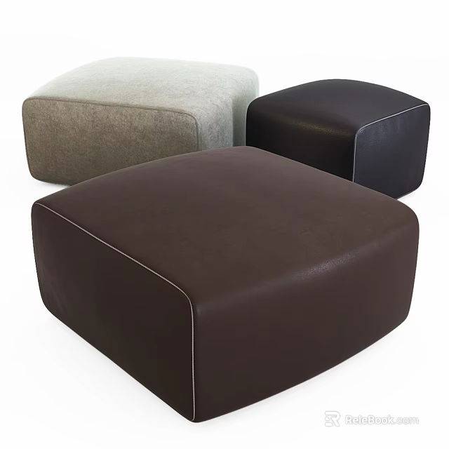 Modern Square Ottoman Stools In Gray Black And Brown Leather Design 3d model