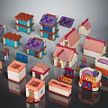Playful Cartoon Building Blocks Featuring Colorful Houses And Roof Components