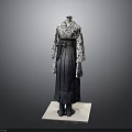Traditional Japanese Kimono With Intricate Floral Pattern And Dark Gradient Skirt On Mannequin