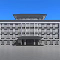 Modern Multi Storey Office Building With Stone Facade Large Windows And Entrance Portico