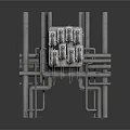 Industrial Equipment With Metal Pipes Vertical Supports And Mechanical Control Units