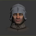Armored Character With Medieval Metal Helmet Leather Neck Guard And Visible Face Headshot