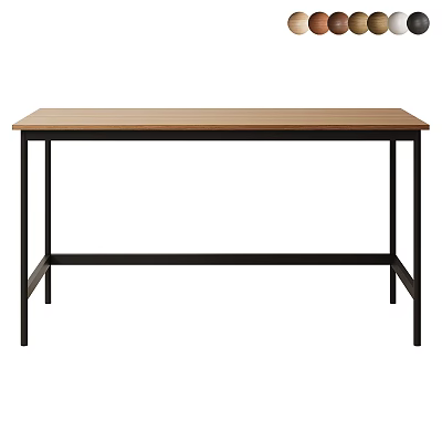 Modern Simple Design Desk With Wooden Top And Black Metal Frame 3d model