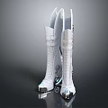 Modern Stylish White Long Boots with Metallic Details and Silver Reflective Soles