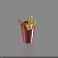 Yellow Pencils Arranged in Red Cup on Light Blue Background